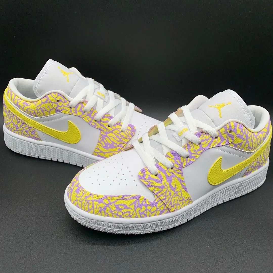 Custom Air Jordan 1 Yellow with Purple Crackle Pattern – Unite Custom