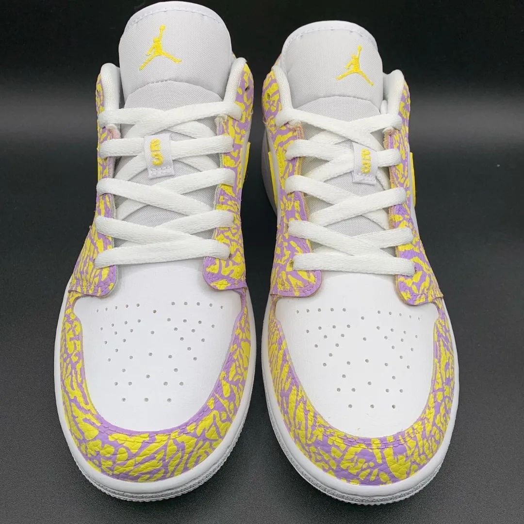 Custom Air Jordan 1 Yellow with Purple Crackle Pattern – Unite Custom