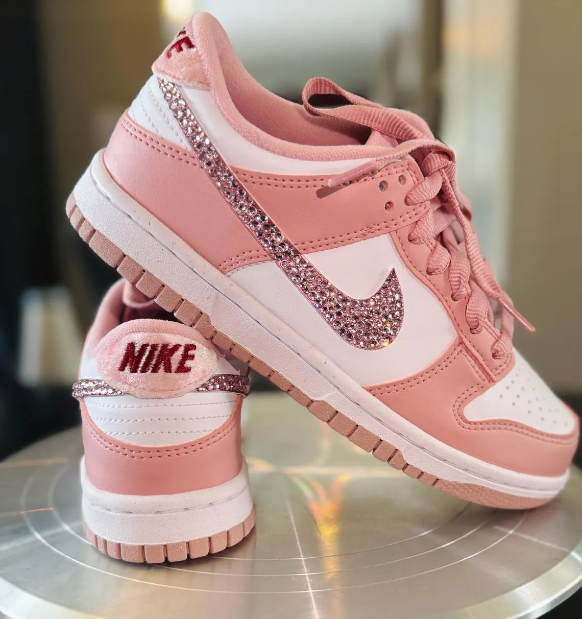 Custom Dunk Baby Pink White With Rhinestones Design