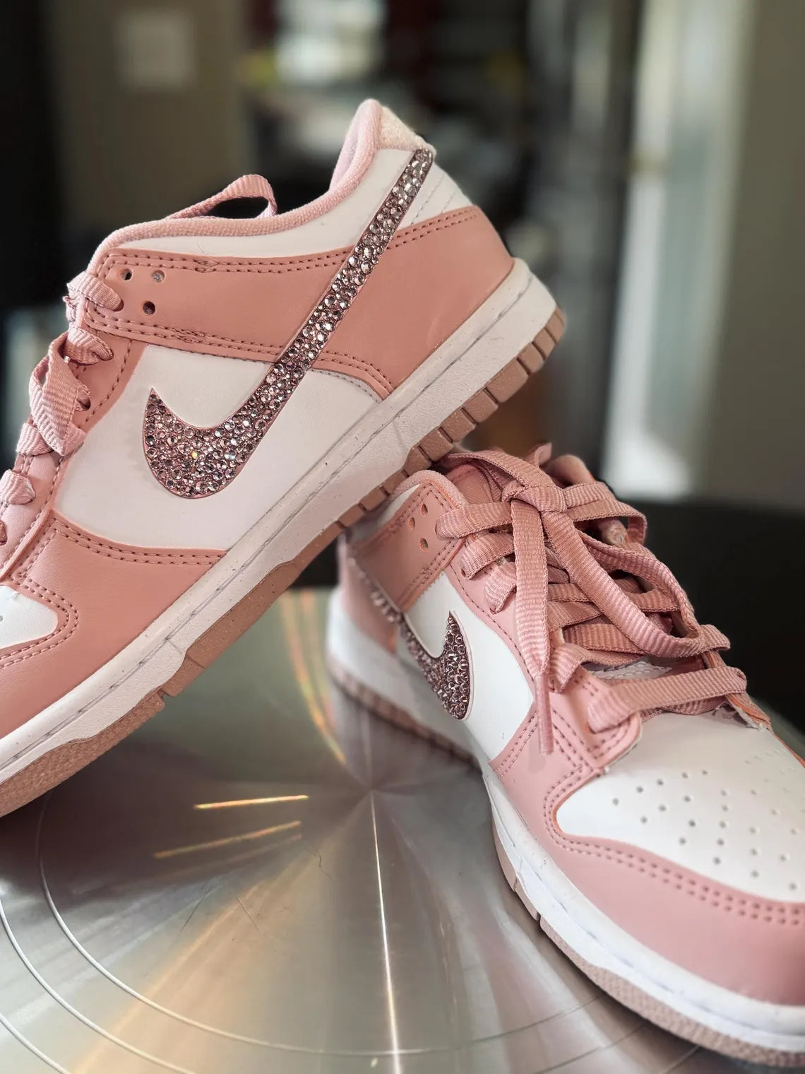 Custom Dunk Baby Pink White With Rhinestones Design