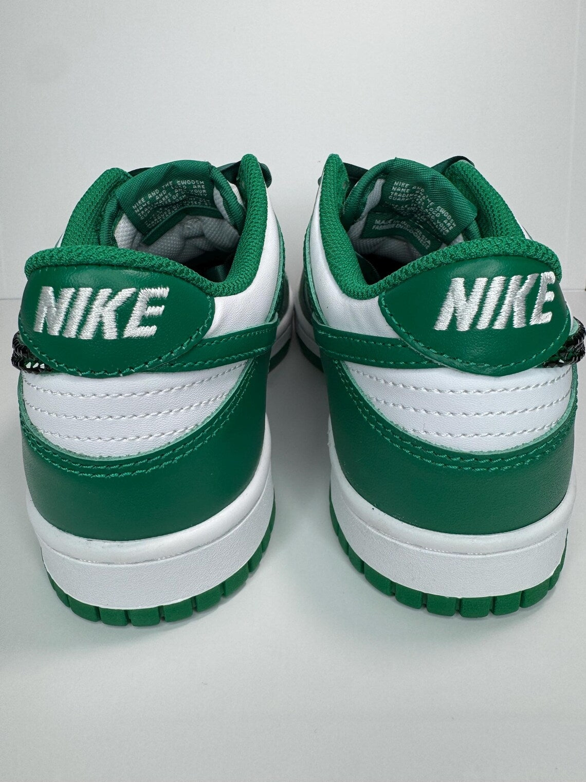 Custom Dunk Green White Rhinestones Satin Laces