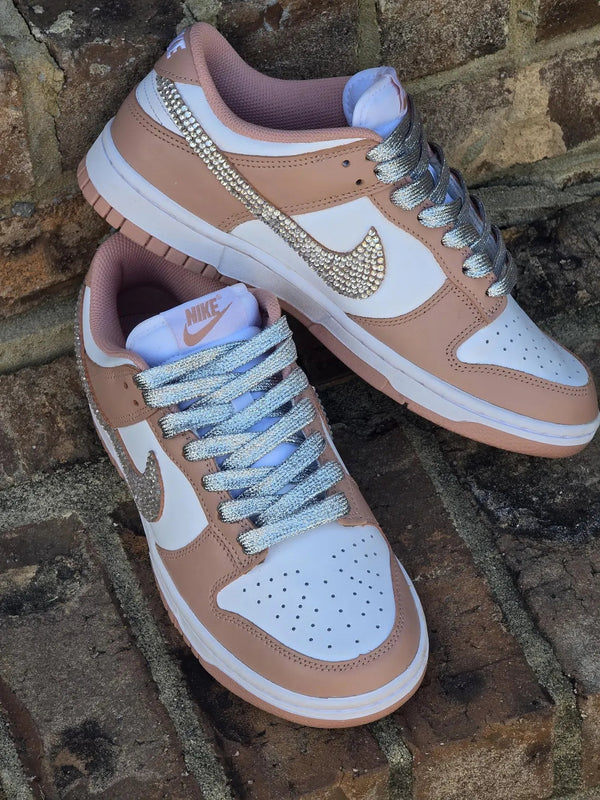 Custom Dunk Light Brown White With Rhinestones