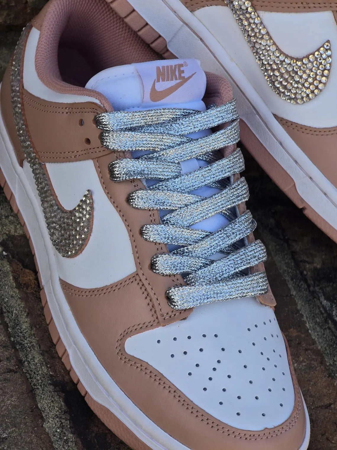 Custom Dunk Light Brown White With Rhinestones