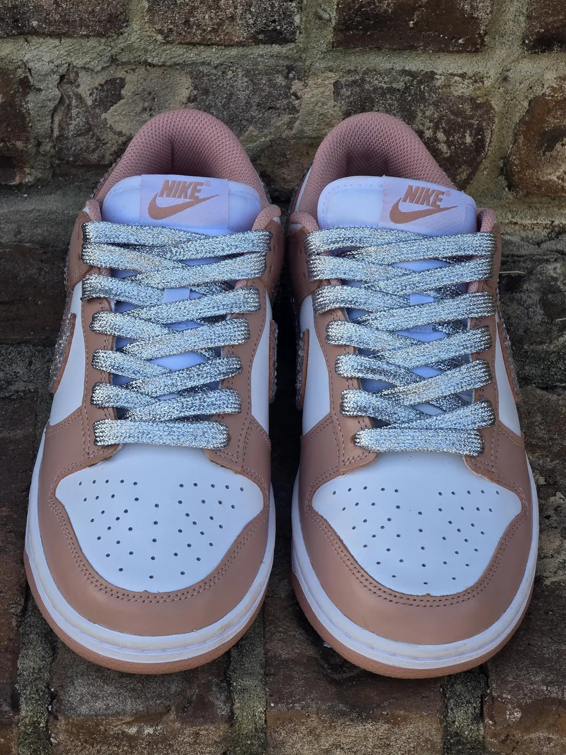Custom Dunk Light Brown White With Rhinestones