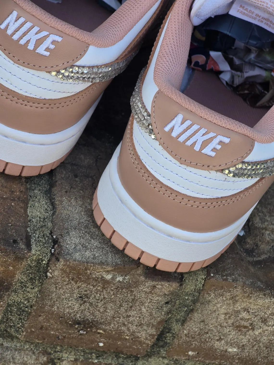 Custom Dunk Light Brown White With Rhinestones