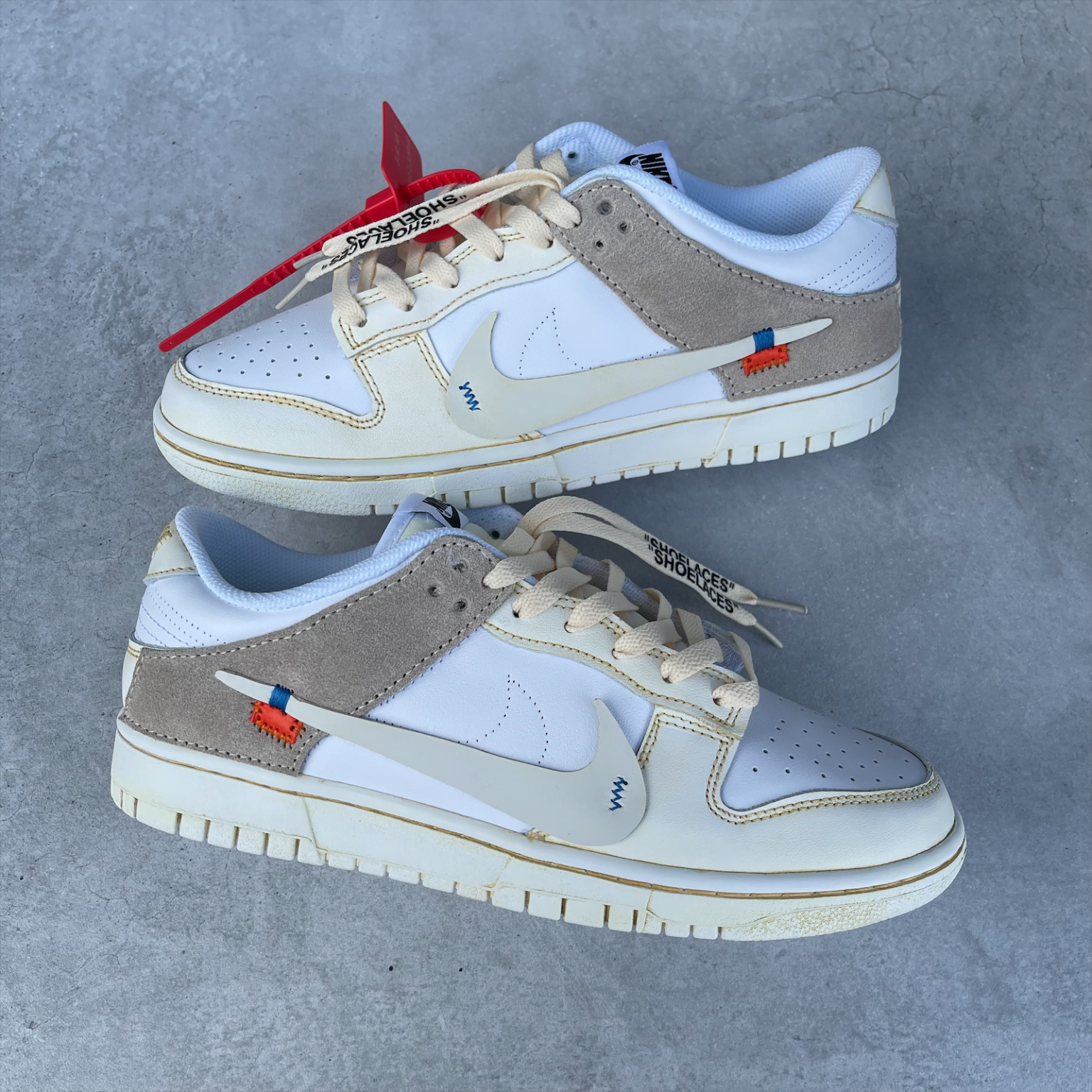 Custom Dunk White Beige With Stitched Details – Unite Custom