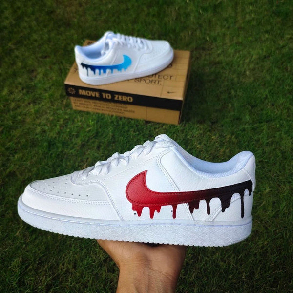 Custom Nike Court Vision White Dripping Pattern