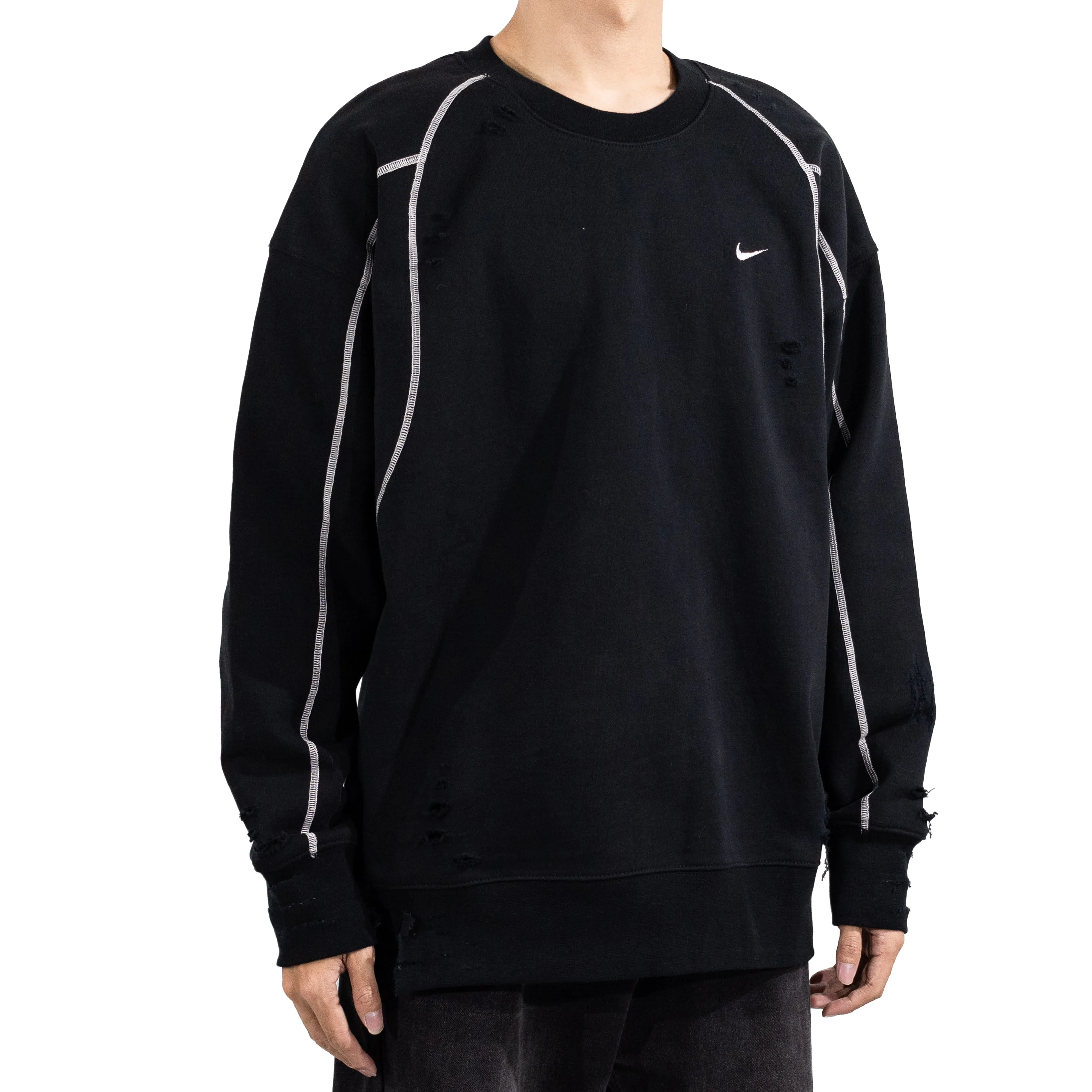 Custom Nike Sweatshirt Black with White Lines and Rips – Unite Custom