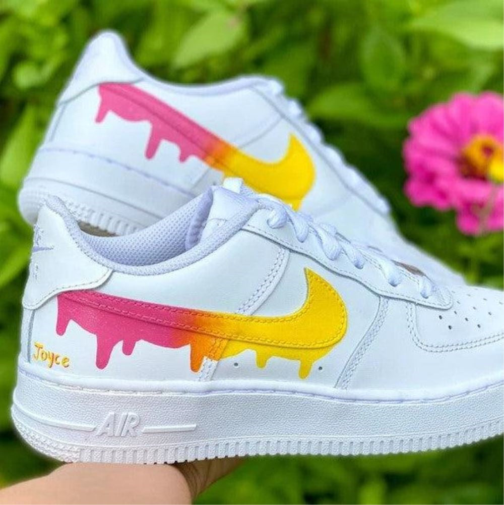 Yellow and Pink Drip  Custom Air Force 1