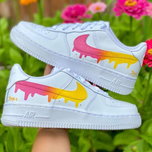 Yellow and Pink Drip  Custom Air Force 1