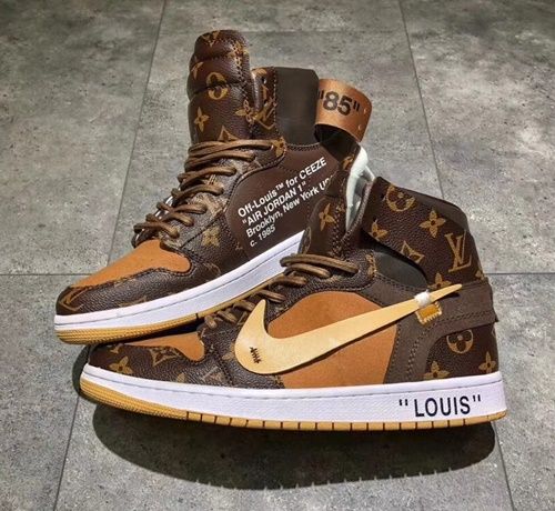 Custom Jordans Brown Khaki LV Logo High