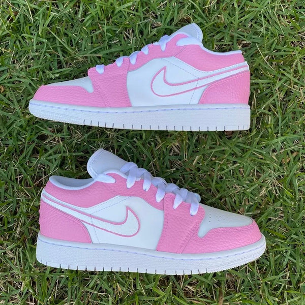 Custom Jordans White Pink Stroke Swoosh