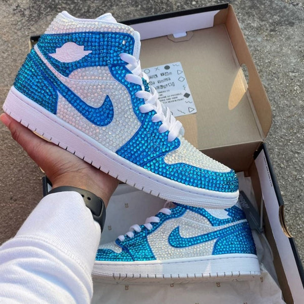 Blue Rhinestones Custom Air Jordan 1 x Wedding Sneakers