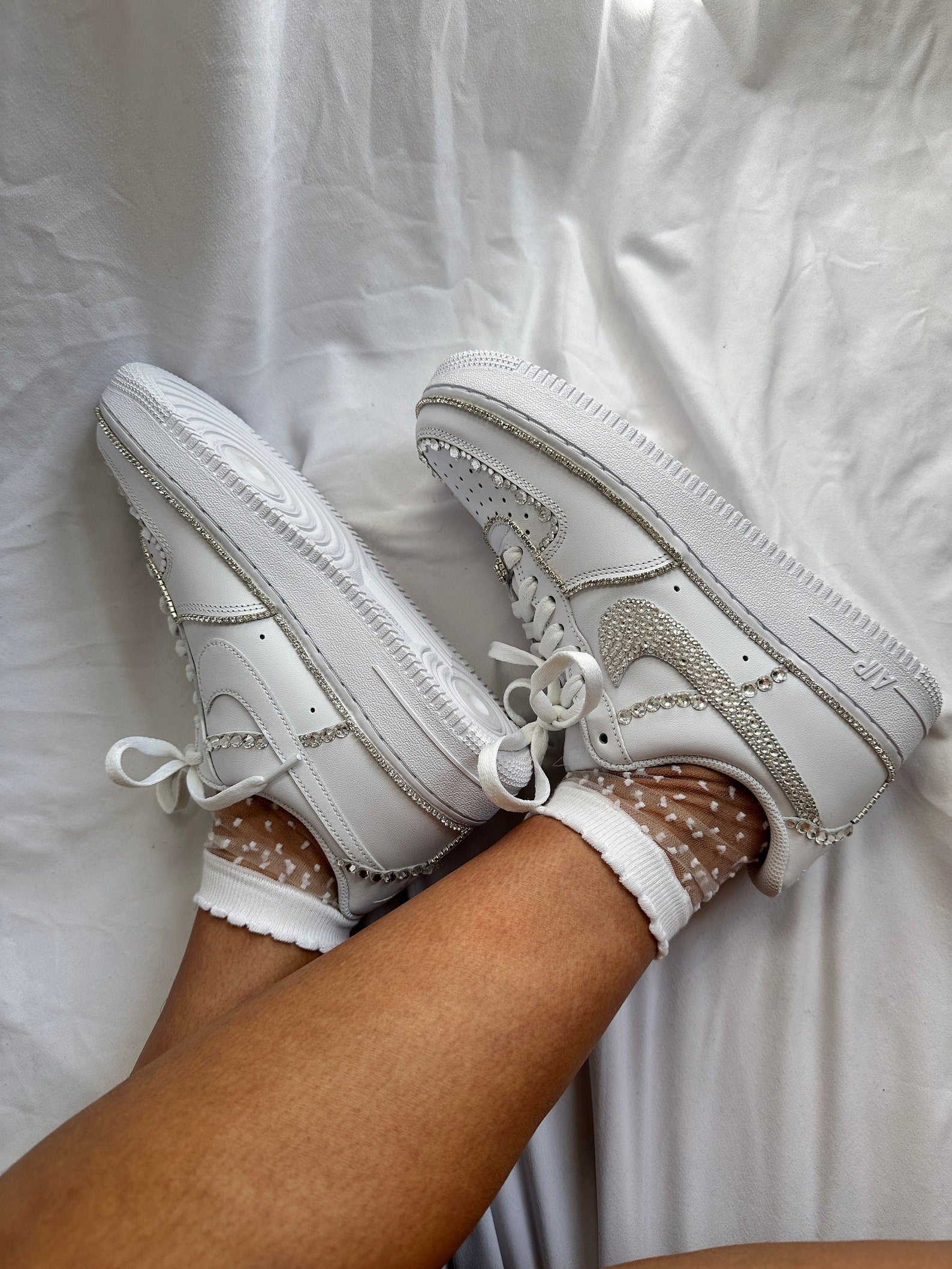 White Rhinestones Custom Air Force 1 x Wedding Sneaker