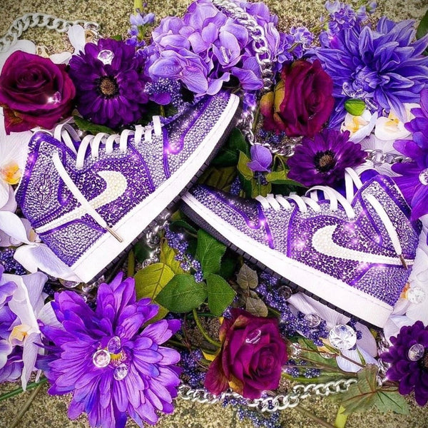 Purple Rhinestones Custom Air Jordan 1 x Wedding Sneaker