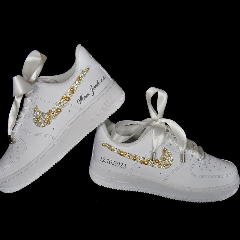 Golden Rhinestones Custom Air Force 1 x Wedding Sneaker