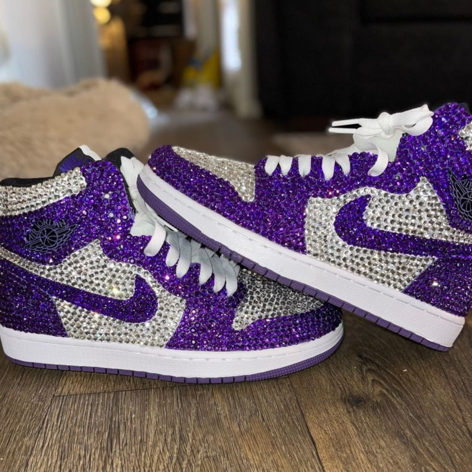 Purple Rhinestones Custom Air Jordan 1 x Wedding Sneaker
