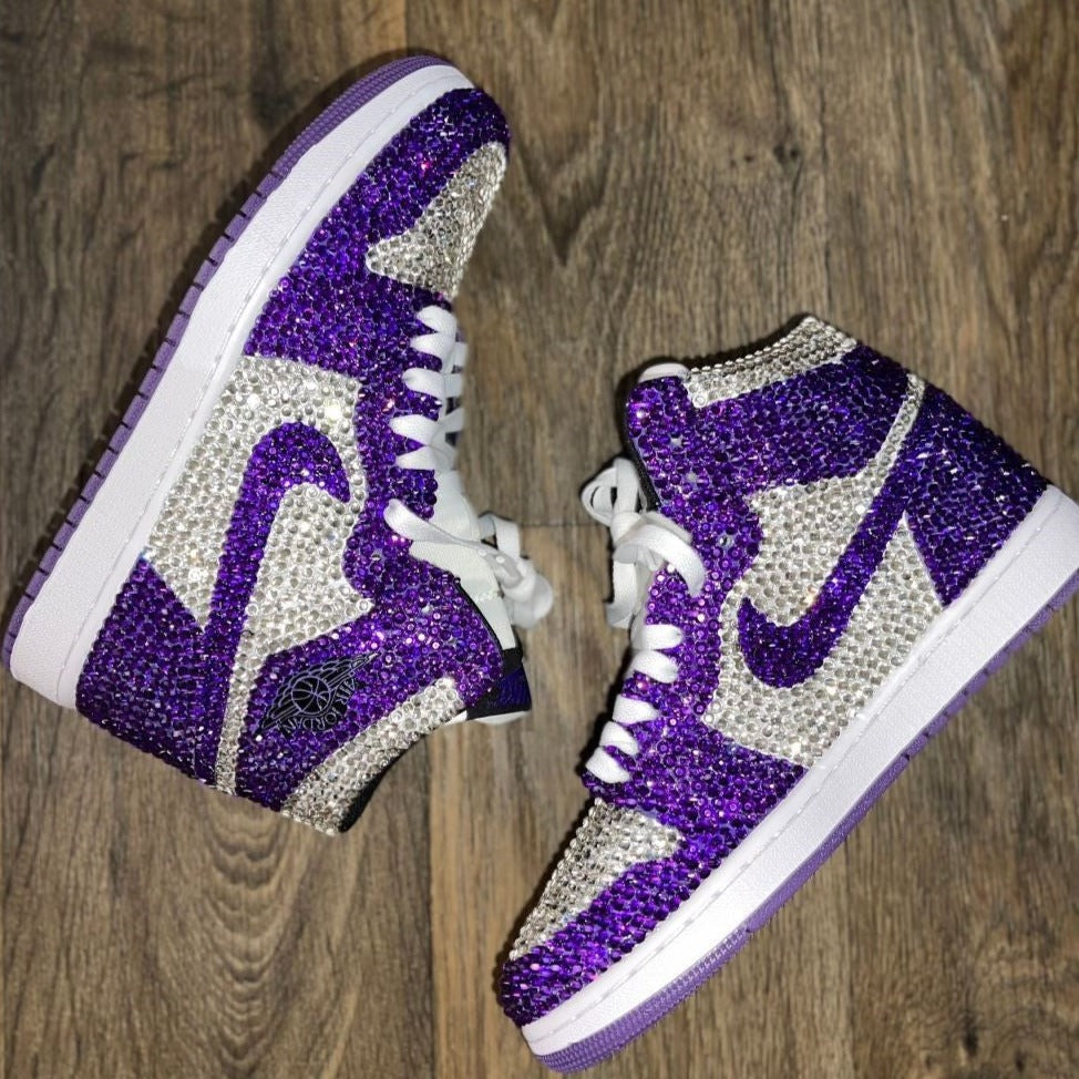 Purple Rhinestones Custom Air Jordan 1 x Wedding Sneaker