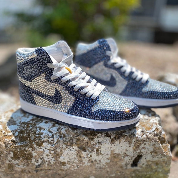 Dark Blue Rhinestones Custom Air Jordan 1 x Wedding Sneaker