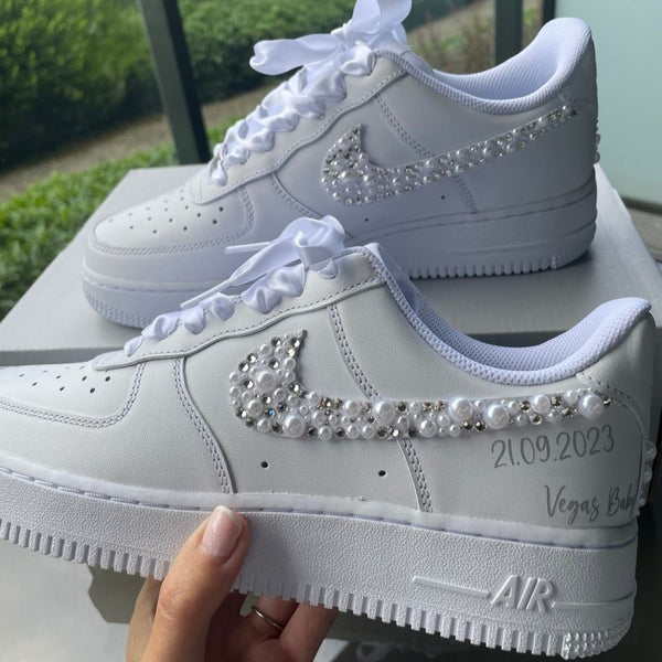 Pearl Rhinestones Custom Air Force 1 x Wedding Sneaker