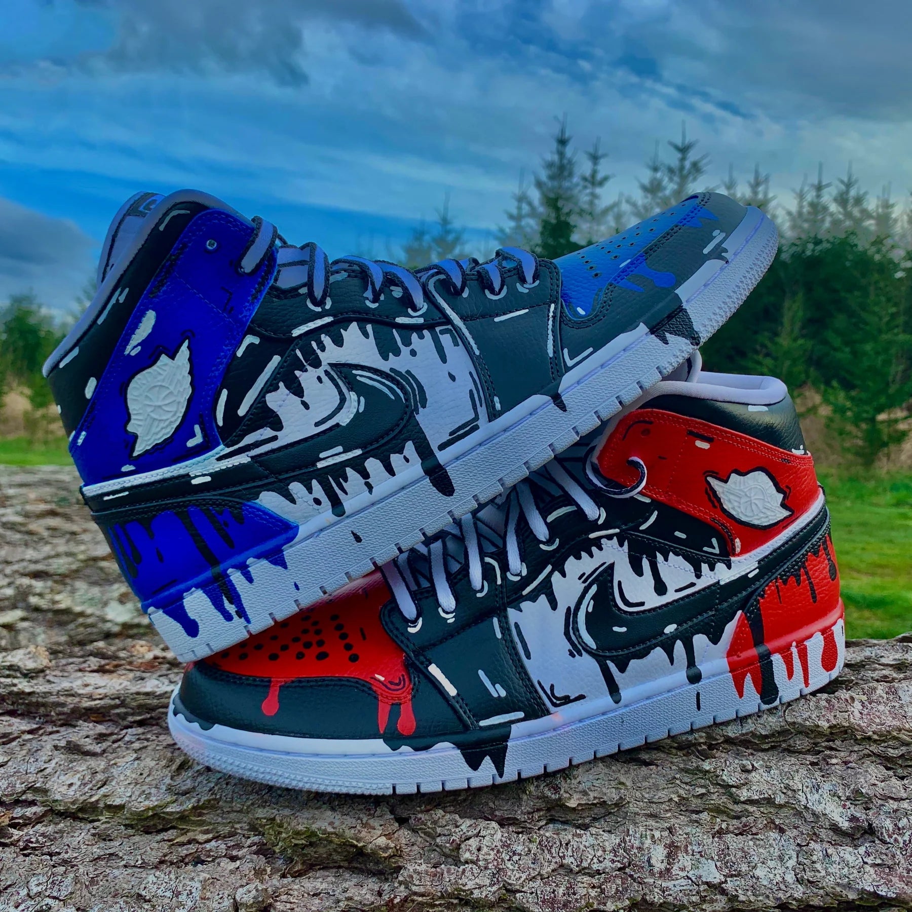 Custom Jordans Red Blue Black Cartoon Drip – Unite Custom