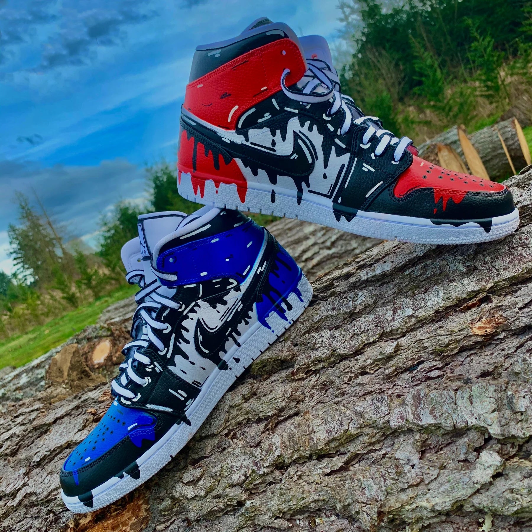 Custom Jordans Red Blue Black Cartoon Drip – Unite Custom