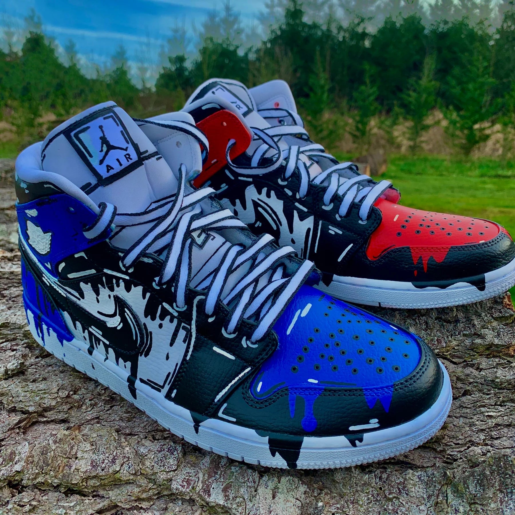 Custom Jordans Red Blue Black Cartoon Drip – Unite Custom