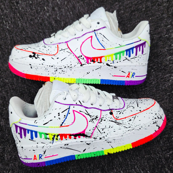 Custom Air Force 1 Rainbow Dripping With Black Splash