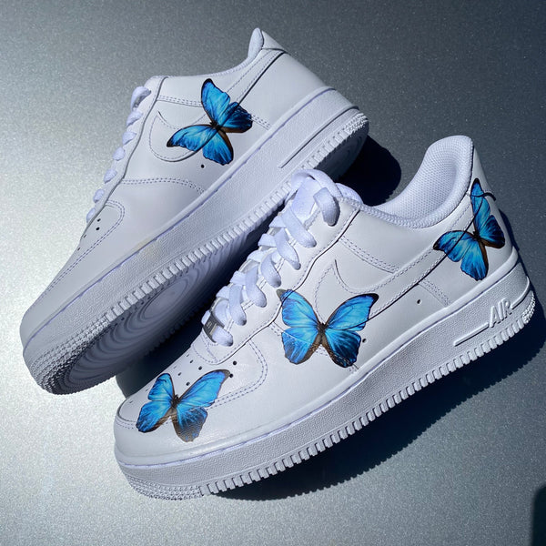 Dripping Blue Custom Air Force 1 Sneakers with Butterflies. Low, Mid & –  JOY'S