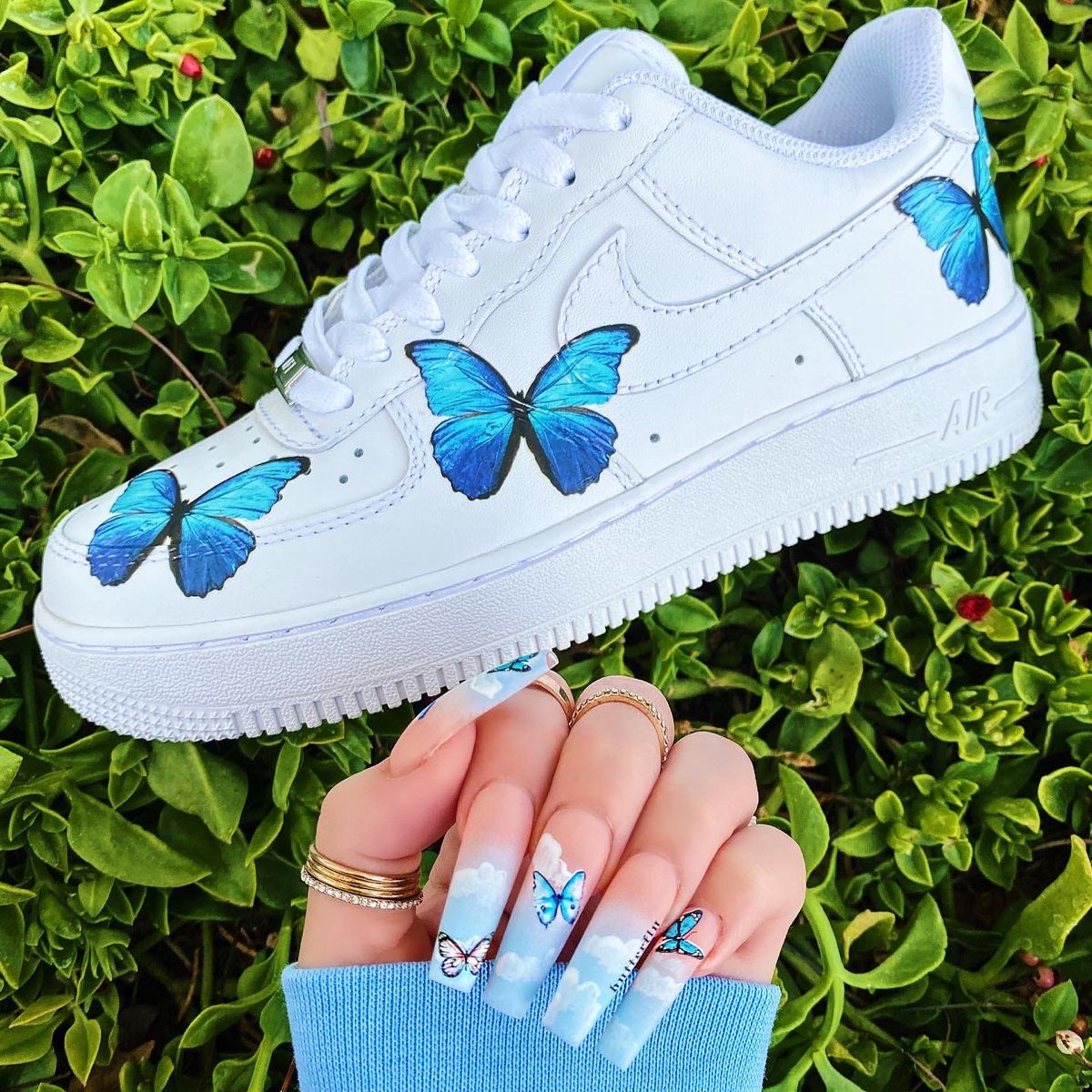 Custom Air Force 1 Low Blue Butterfly Air Force One – theshoesgirl